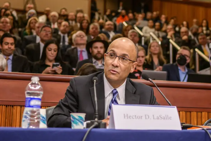 New York Gov. Kathy Hochul's chief judge of the Court of Appeals nominee, Hector LaSalle, gives testimony to the Senate Judiciary Committee in Albany.